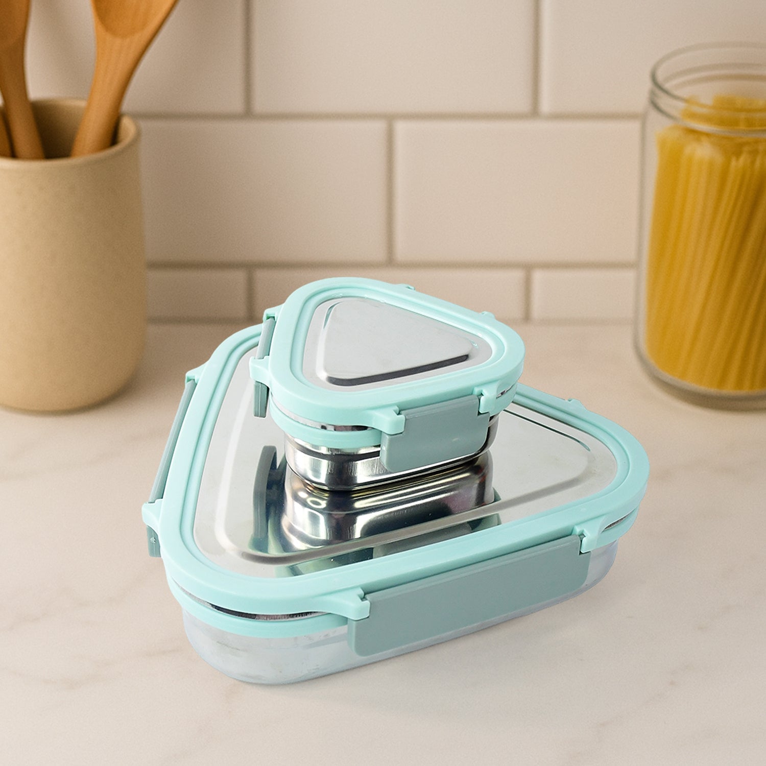 Ganesh Trinity 2-Piece Stainless Steel Triangle Lunch Box Set Ganesh Trinity 2-Piece Stainless Steel Triangle Lunch Box Set